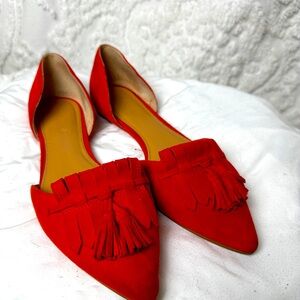 J.Crew Suede D’Orsay Tassel Flats Red Size 6